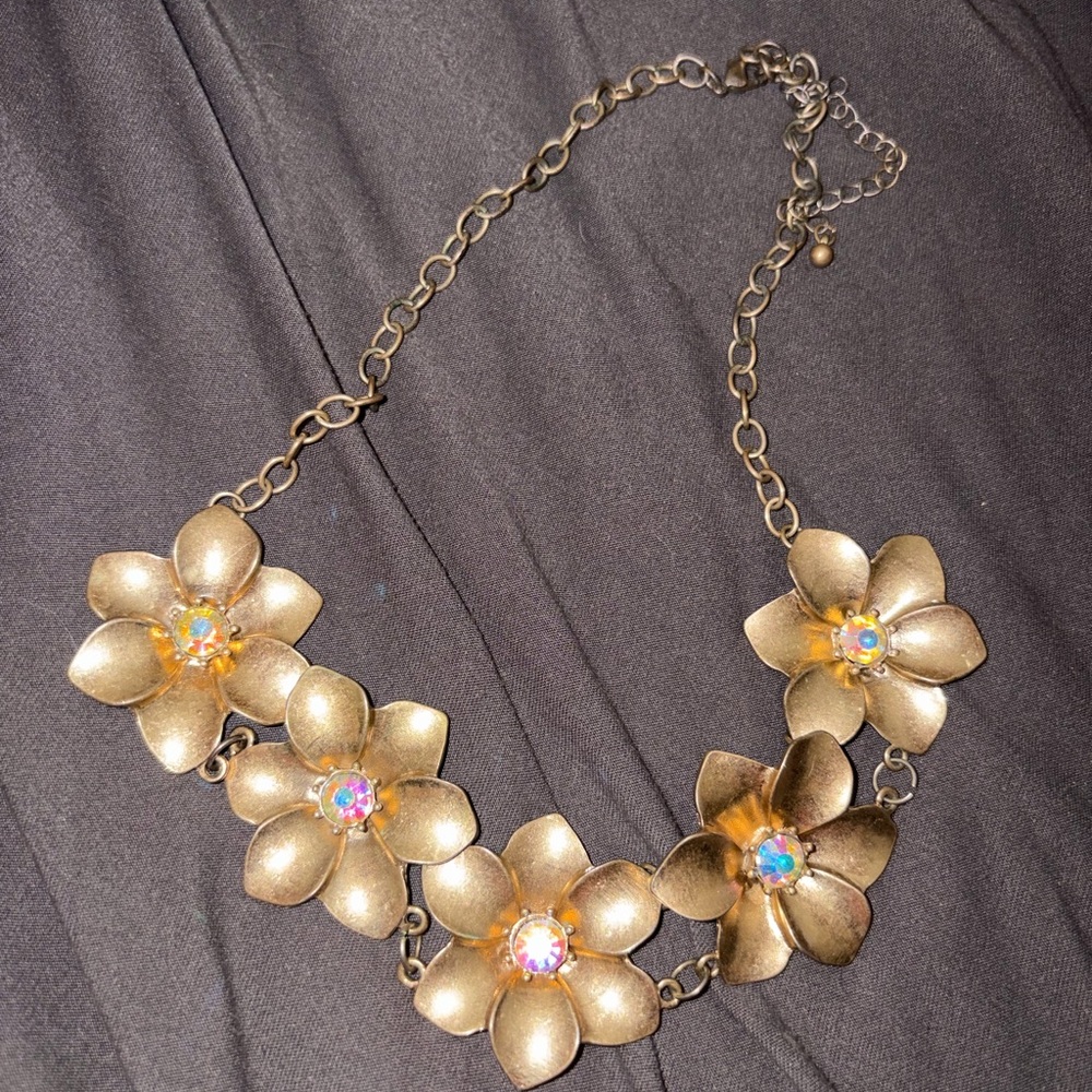 Claire’s Gold Floral Necklace with Crystal Accents